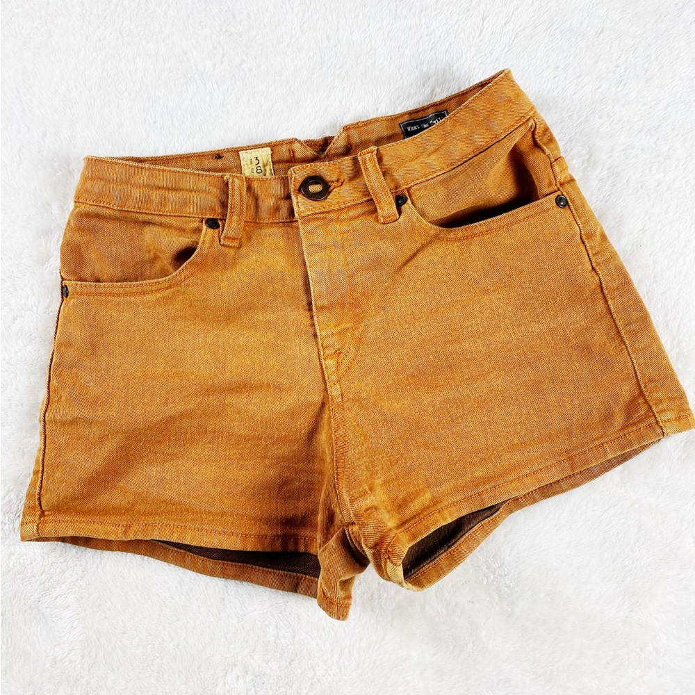 Volcom Women’s Mustard Orange What the Twill High Waisted Shorts Size 3
